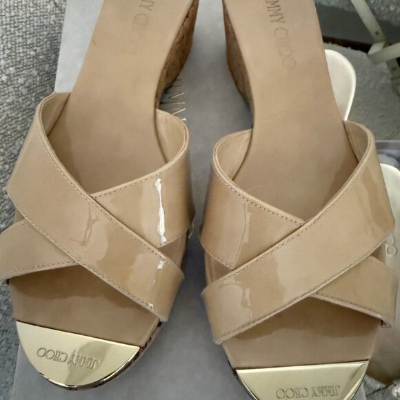 Jimmy Choo Panna wedges w gold tip 39 US 8.5 - Picture 1 of 7